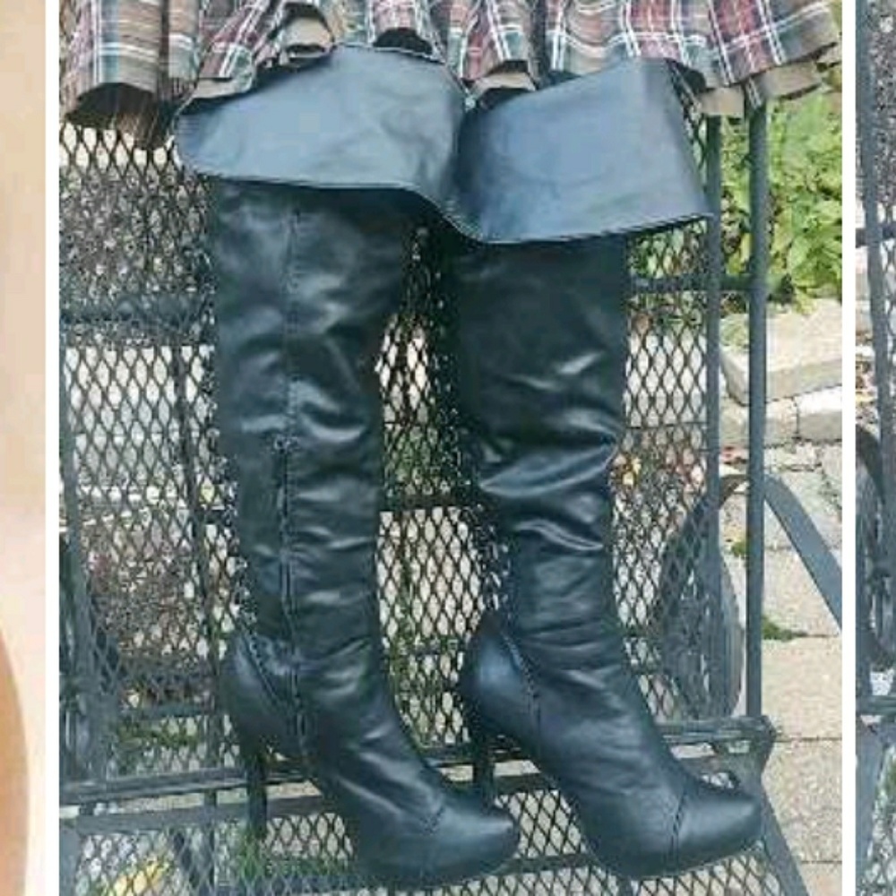 Size 9 pirate lace up black leather over knee boot